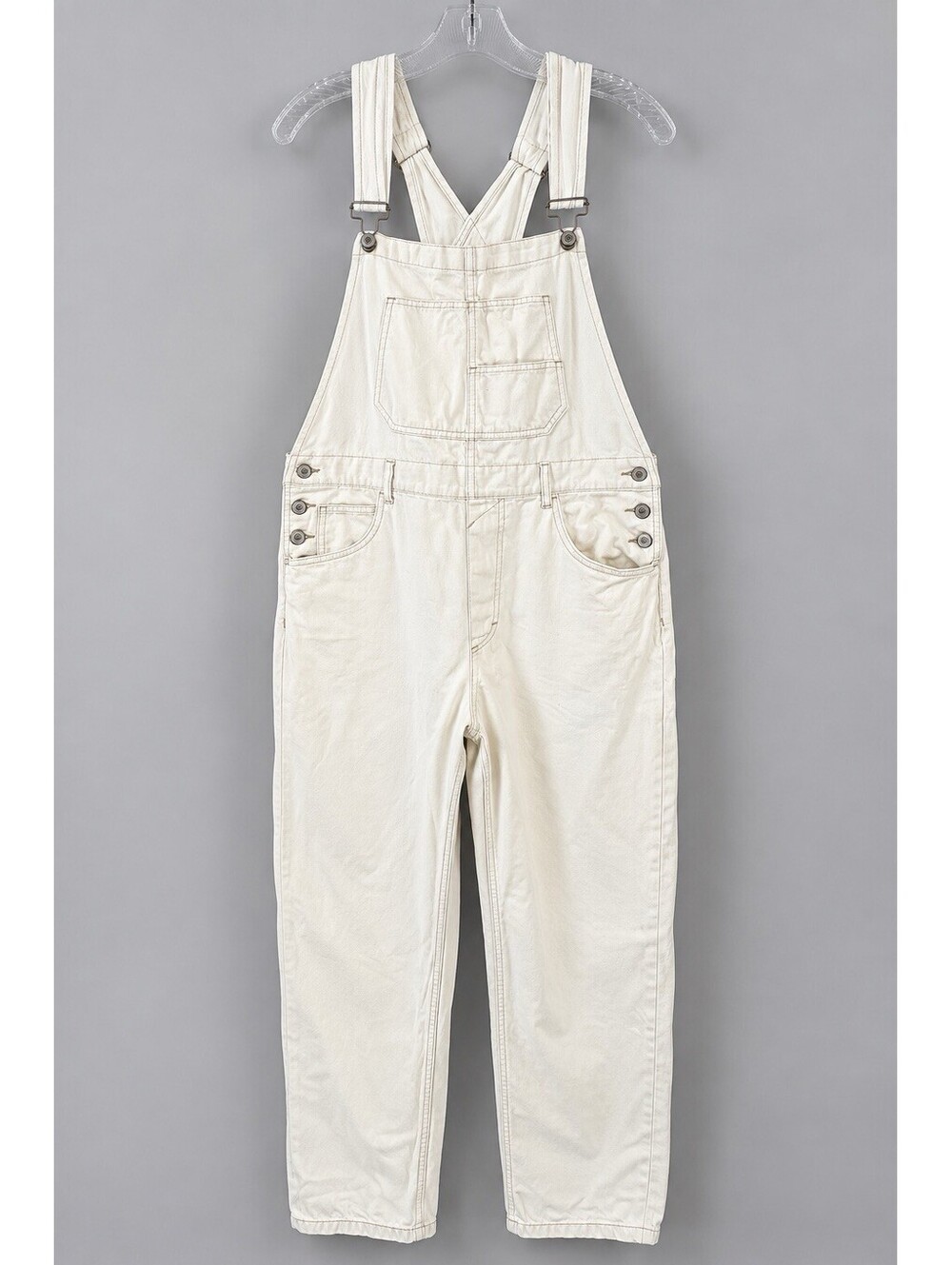 Free People We The Free Overalls L Ivory Cream Cotton Denim Relaxed Baggy